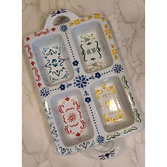 Nordic Ware Ceramic Collection 4 Mini Loaf Baker Handles Scandinavian 15"x 8.75" - Picture 1 of 6